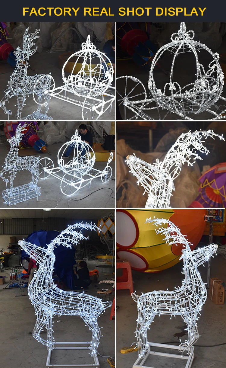 Customized Outdoor Christmas Decorative Lighted Reindeer and Santa Motif Lighting