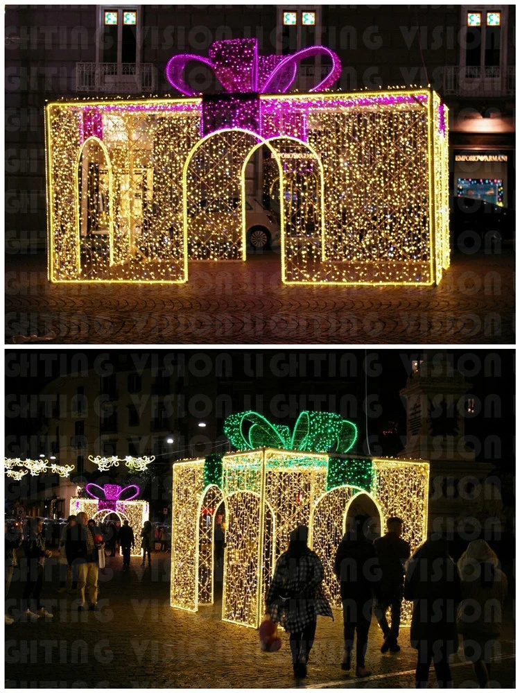 Holiday LED Christmas Lighting 3D Giant Gift Box Decoration for Mall & Street