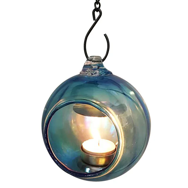 Deko-Laterne aus Glas mit Metallgriff, Kerzenhalter aus Glas